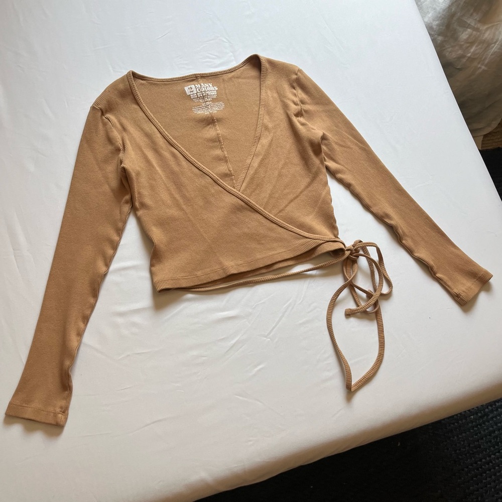 Big Bud Press Tan Wrap Crop Top